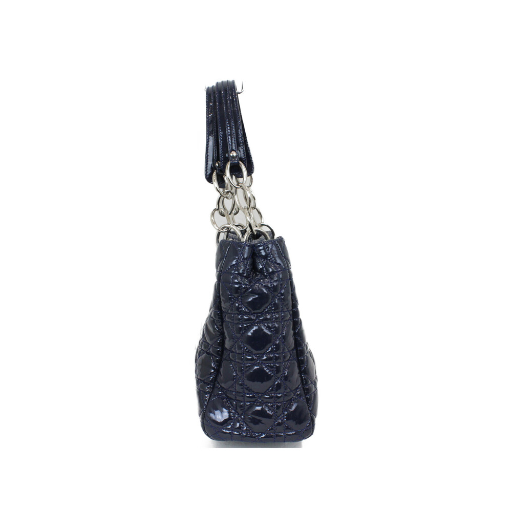 Dior leather Navy Blue handbag Lady Cannage enamel Christian - Picture 3 of 7